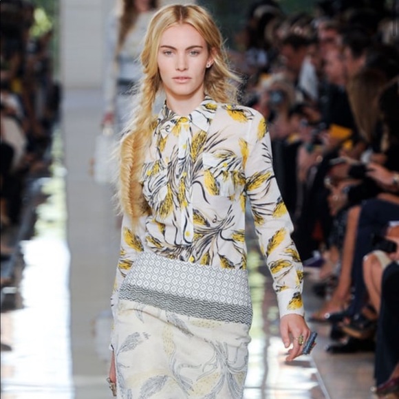 Tory Burch Tops - Tory Burch Floral Yellow Long Sleeve Button Down